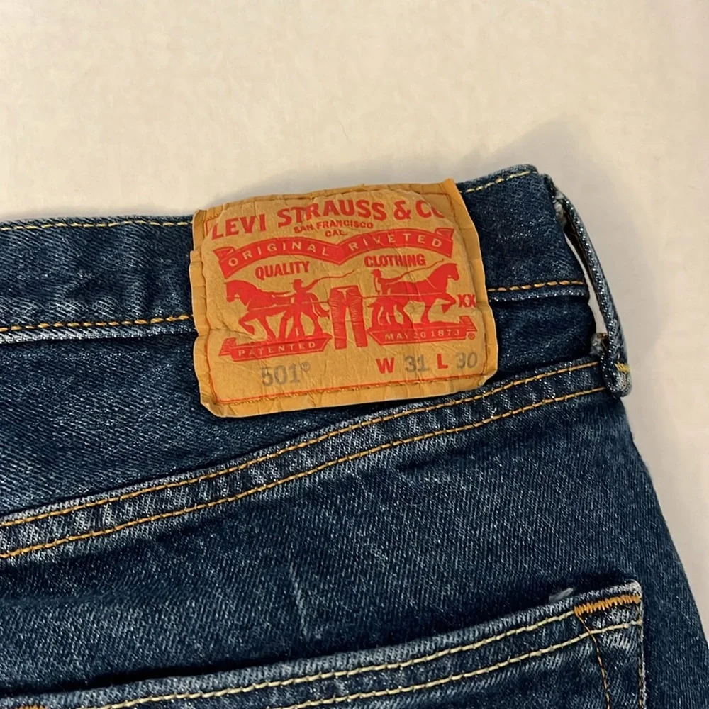 LEVI’S 501 DARKWASH STRAIGHT LEG BUTTON FLY COTTON JEANS SIZE 30x29
